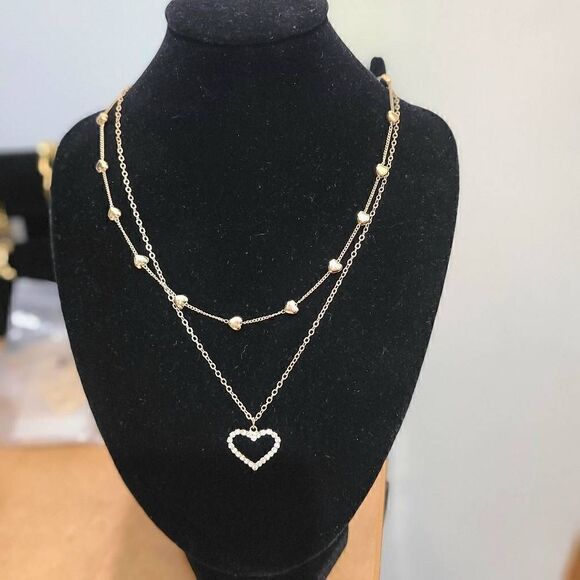 No Brand Jewelry - Gold hearts double layer necklace